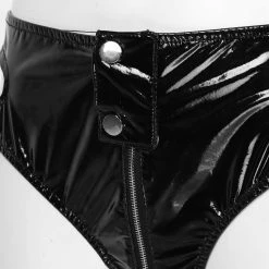 Kinky Cloth Black Zipper Crotch Shiny Panties