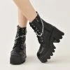 Kinky Cloth Goth Block Heel Platform Chain Boots