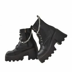 Kinky Cloth Goth Block Heel Platform Chain Boots