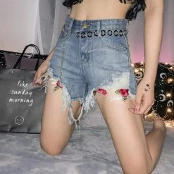 Kinky Cloth Blue Denim Ripped Shorts Skirts