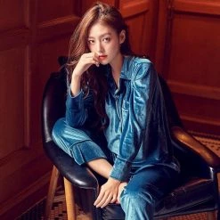 Kinky Cloth On Sale Blue Velvet Pajama Set (2 Piece)