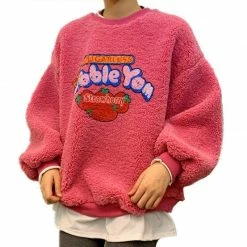 Kinky Cloth Bobble Yom Strawberry Fleece Sweatshirt