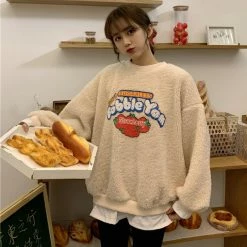 Kinky Cloth Bobble Yom Strawberry Fleece Sweatshirt