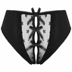 Kinky Cloth Bowknot Hollow Out Crotchless Panties Sissy