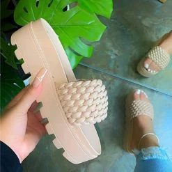 Kinky Cloth Footwear Braided Platform Slide Sandals