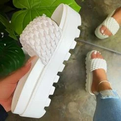 Kinky Cloth Footwear Braided Platform Slide Sandals