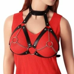 Kinky Cloth Breast Collar Leather Harness
