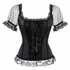 Kinky Cloth Brocade Corset Lace Up With Sleeves Plus Size