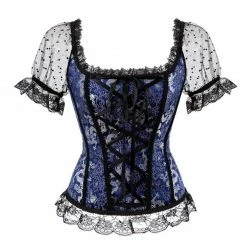 Kinky Cloth Brocade Corset Lace Up With Sleeves Plus Size