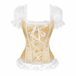 Kinky Cloth Brocade Corset Lace Up With Sleeves Plus Size