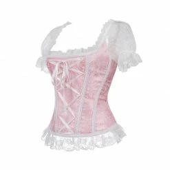 Kinky Cloth Brocade Corset Lace Up With Sleeves Plus Size