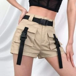 Kinky Cloth Buckle Flap Pockets Cargo Shorts Skirts