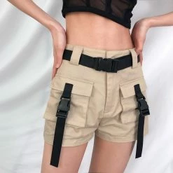 Kinky Cloth Buckle Flap Pockets Cargo Shorts Skirts