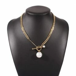 Kinky Cloth Jewelry Pearl Pendant Asymmetric Toggle Necklace