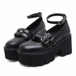 Kinky Cloth Buckle Strap Platform Shoes Cosplay