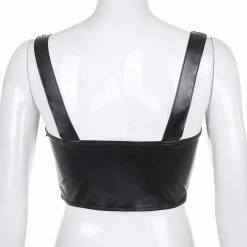 Kinky Cloth Goth Buckle Strap PU Leather Crop Top