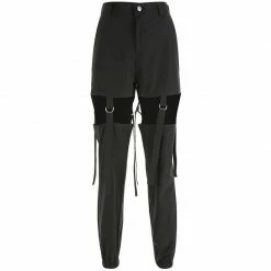 Kinky Cloth Buckle Track Adjustable Hollow Out Pants