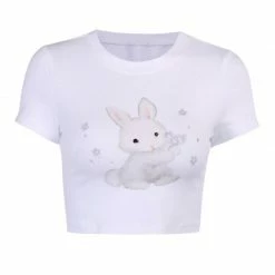 Kinky Cloth Bunny Print White Crop T-Shirt Pet Play 12 Kinky Cloth Bunny Print White Crop T-Shirt Pet Play