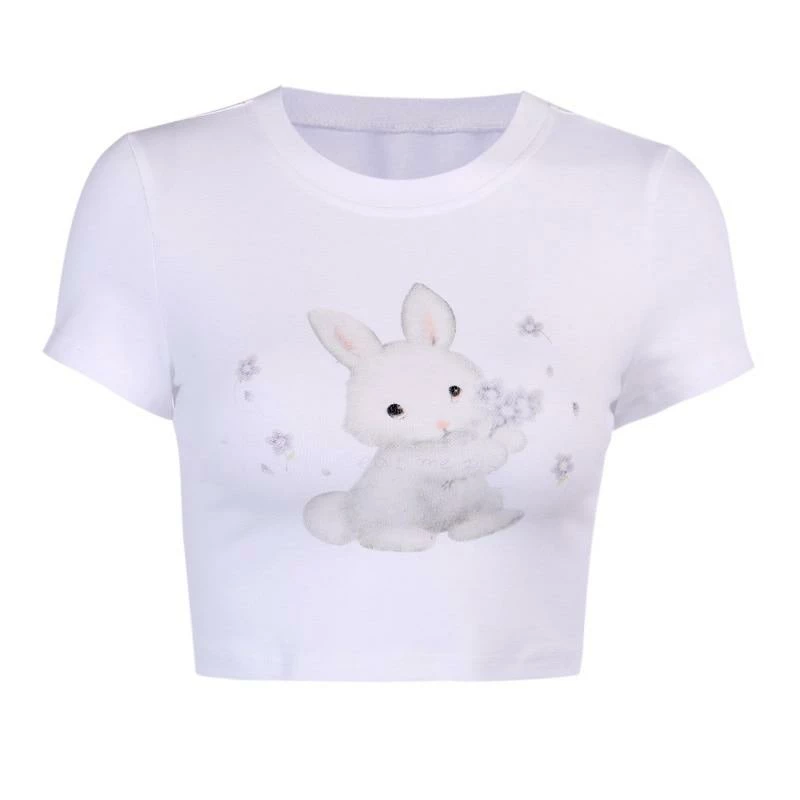 Kinky Cloth Bunny Print White Crop T-Shirt Pet Play 6 Kinky Cloth Bunny Print White Crop T-Shirt Pet Play