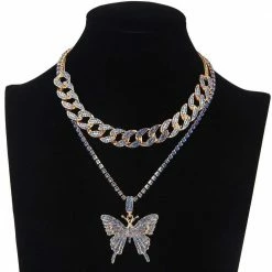 Kinky Cloth Butterfly Cuban Link Necklace Set