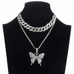 Kinky Cloth Butterfly Cuban Link Necklace Set