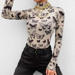 Kinky Cloth Butterfly Print Long Sleeve Top