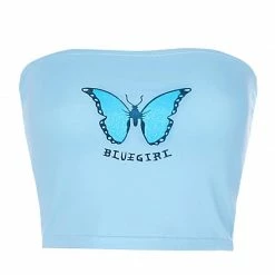 Kinky Cloth Butterfly Print Tube Crop Top