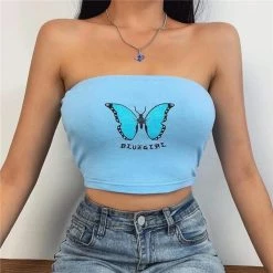 Kinky Cloth Butterfly Print Tube Crop Top