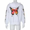 Kinky Cloth Butterfly Print Zipper Up Hoodies