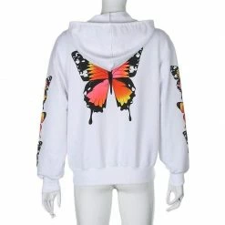 Kinky Cloth Butterfly Print Zipper Up Hoodies