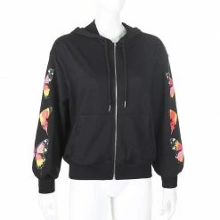 Kinky Cloth Butterfly Print Zipper Up Hoodies