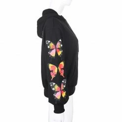 Kinky Cloth Butterfly Print Zipper Up Hoodies