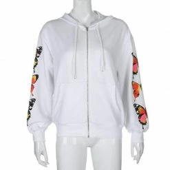 Kinky Cloth Butterfly Print Zipper Up Hoodies