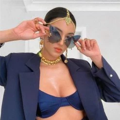 Kinky Cloth Butterfly Rimless Oversized Sunglasses