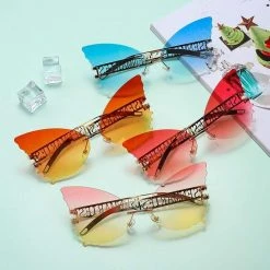 Kinky Cloth Butterfly Rimless Oversized Sunglasses