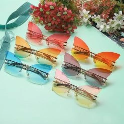 Kinky Cloth Butterfly Rimless Oversized Sunglasses