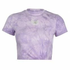 Kinky Cloth Butterfly Tie Dye Printed Crop T-Shirt Top & Tees