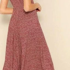 Kinky Cloth Button Front Floral Print V-Neck Dress Dresses