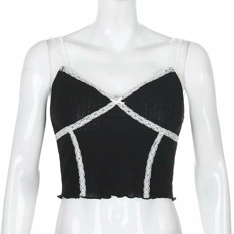 Kinky Cloth Top & Tees Cami Crop Top With Lace Patchwork 5 Kinky Cloth Top & Tees Cami Crop Top With Lace Patchwork