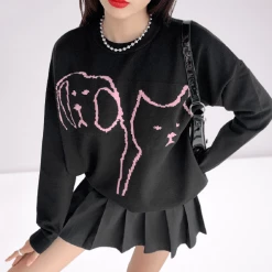 Kinky Cloth Cartoon Graphic Black Long Sweater