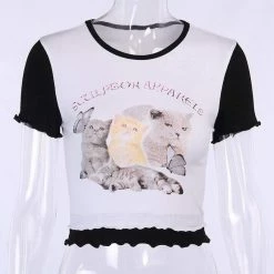 Kinky Cloth Kittens Cat Print Frill Crop Top