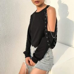 Kinky Cloth Chain Cold Shoulder Crop Top