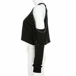 Kinky Cloth Chain Cold Shoulder Crop Top