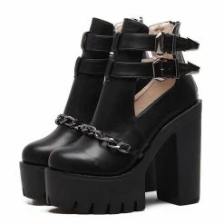Kinky Cloth Chain Cut Outs Platform Boots