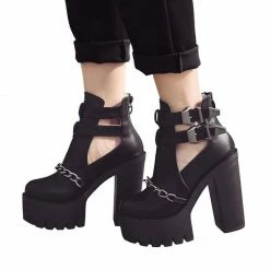 Kinky Cloth Chain Cut Outs Platform Boots
