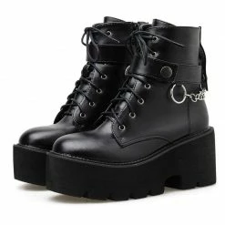 Kinky Cloth Chain Leather Platform Boots Goth