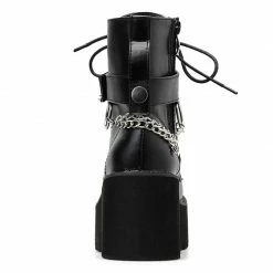 Kinky Cloth Chain Leather Platform Boots Goth