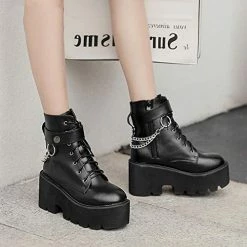 Kinky Cloth Chain Leather Platform Boots Goth