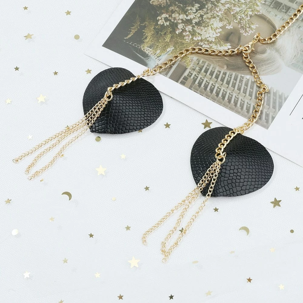 Kinky Cloth Chain Linked Nipple Cover W/Choker 6 Kinky Cloth Chain Linked Nipple Cover W/Choker