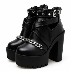 Kinky Cloth Chain Square Heel Ankle Boots